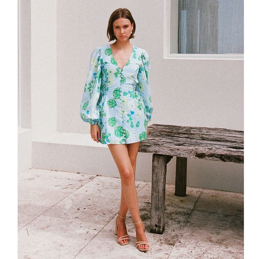 SABO Skirt Harri Corsage Blue Floral Button Mini Dress Size Small NWOT